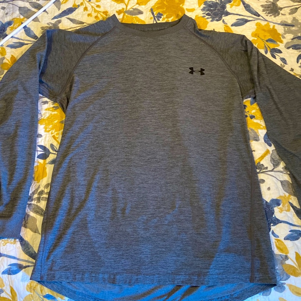 Men’s Large Grey Heather Under Armour Cold Gear Fitted Crewneck Sweater